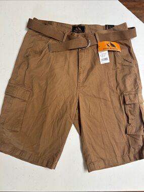 Stone Mountain Accessories Men's Cargo Shorts in Tan with Web Belt.